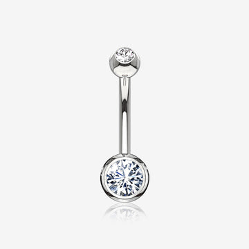 14 Karat White Gold Double Gem Ball Sparkle Basic Belly Button Ring-Clear Gem